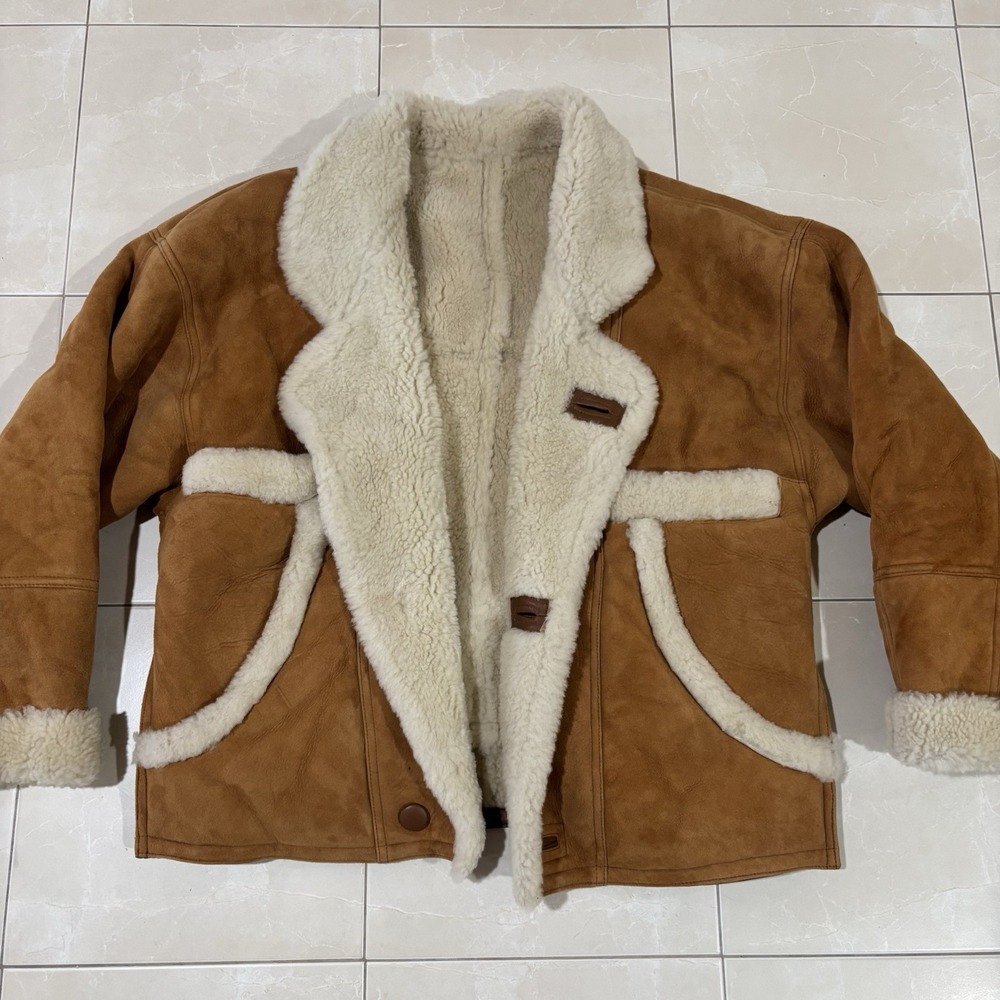 Sandro Paris Fur Leather Brown Winter Coat Lamb BRAND NEW FLAWED Shearling - Picture 2 of 16